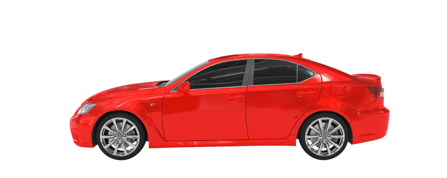 a red car with tinted windows